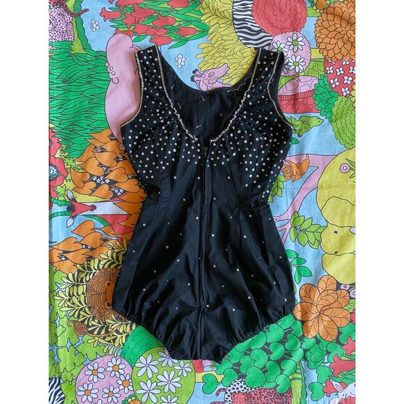 vintage 1940s Black SILVER SEQUIN Majorette COSTUME xs showgirl circus playsuit - Picture 5 of 10